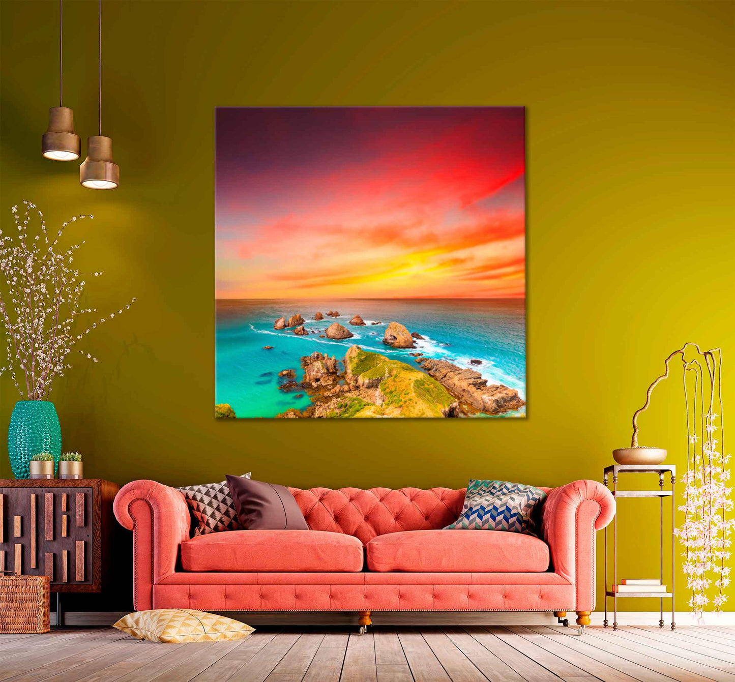 Square Canvas Coastal View at Sunset Photograph High Quality Print 100% Australian Made