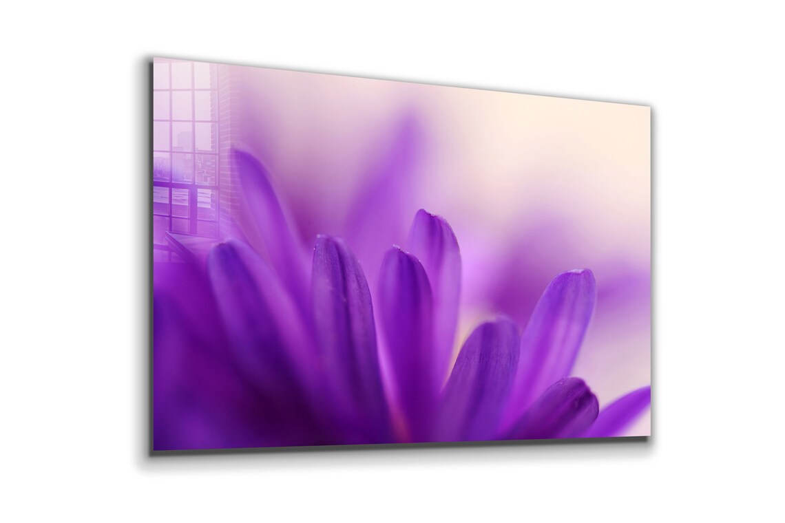 Purple Flower Petals Print Tempered Glass Wall Art 100% Made in Australia Ready to Hang