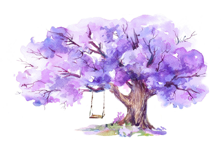 Purple Tree with Swing Watercolor Painting Print 100% Australian Made