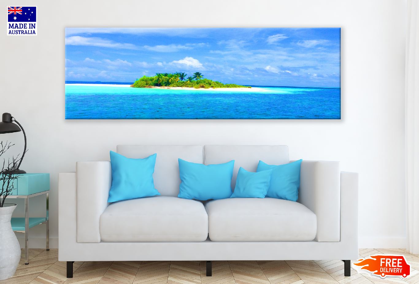 Panoramic Canvas Maldives Island & Sea View Photograph High Quality 100% Australian Made Wall Canvas Print Ready to Hang