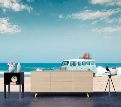 Wallpaper Murals Peel and Stick Removable Volkswagen Van on the Sea Shore High Quality