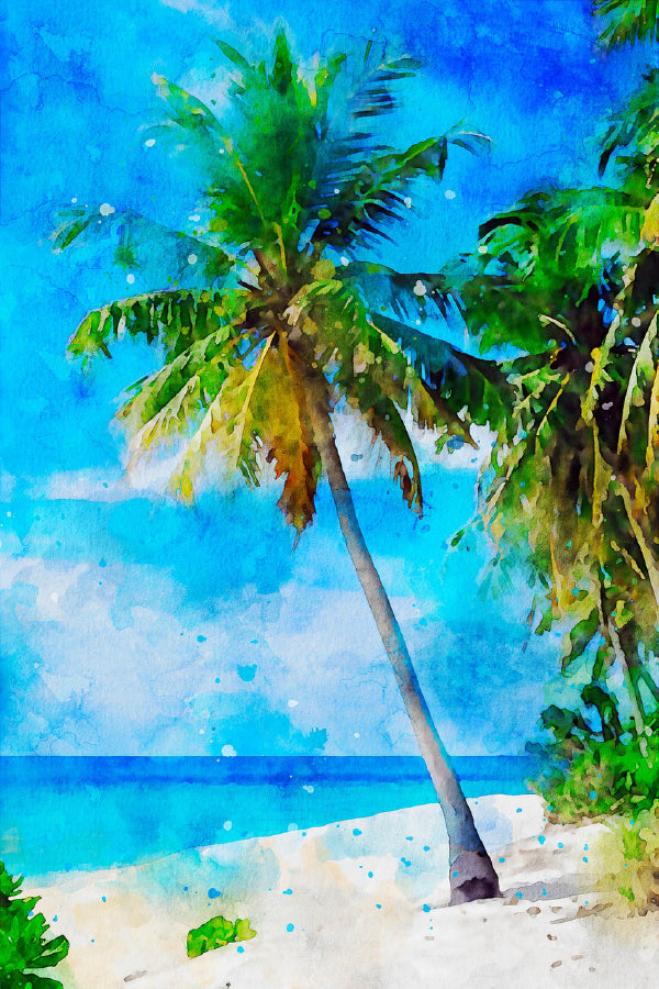 Palm Tree Near Sea Oil Painting Print 100% Australian Made