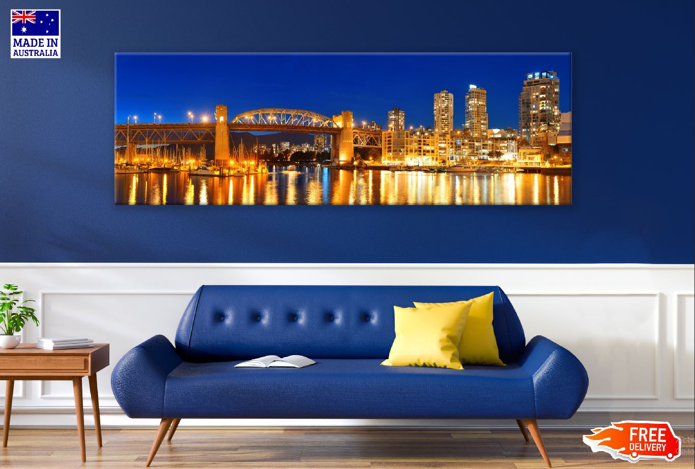 Panoramic Canvas Vancouver Night View Photograph High Quality 100% Australian Made Wall Canvas Print Ready to Hang