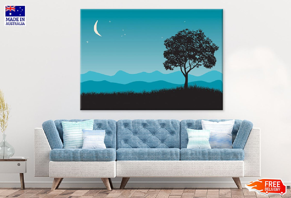 Tree Vectorat Night Tree in Night Scene Vector Art Design Print 100% Australian Made ...