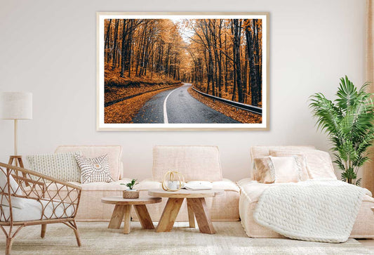 Orange Autumn Trees & Road View Photograph Home Decor Premium Quality Poster Print Choose Your Sizes