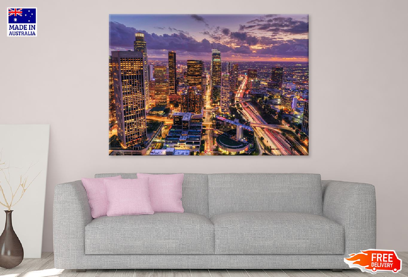 Downtown Los Angeles Night View Photograph Print 100% Australian Made