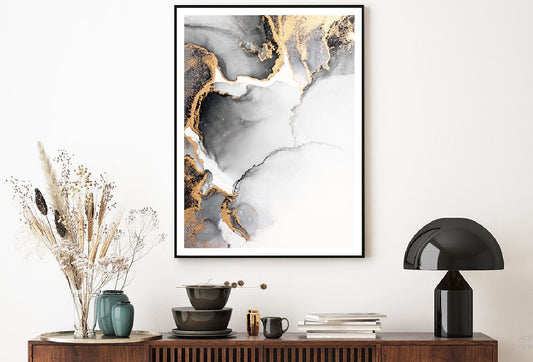 Black Grey & Gold Ink Abstract Design Home Decor Premium Quality Poster Print Choose Your Sizes