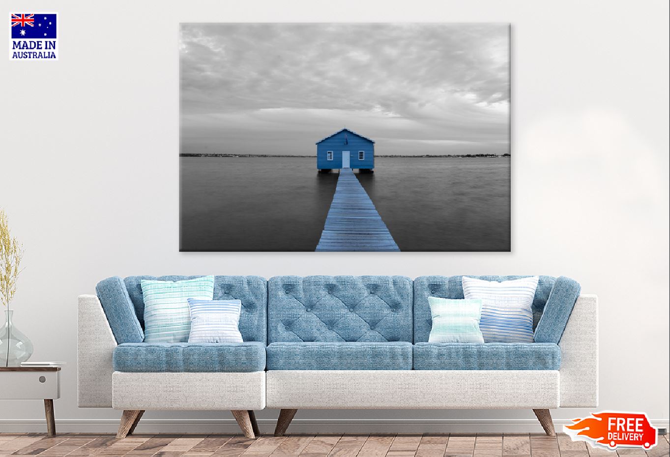 Blue House Over Lake B&W View Photograph Print 100% Australian Made