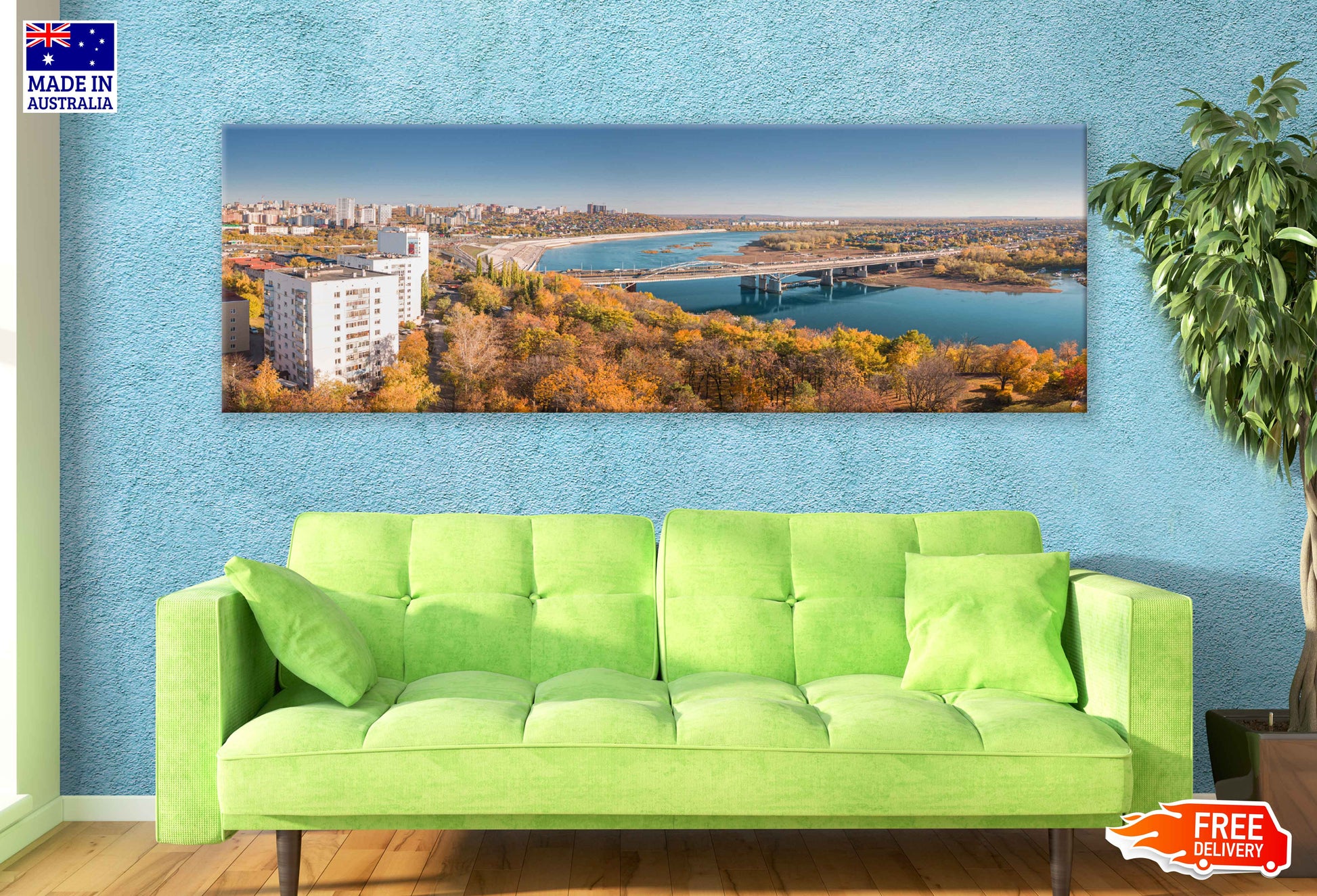 Panoramic Canvas Ufa City Bridge View Photograph High Quality 100% Australian Made Wall Canvas Print Ready to Hang