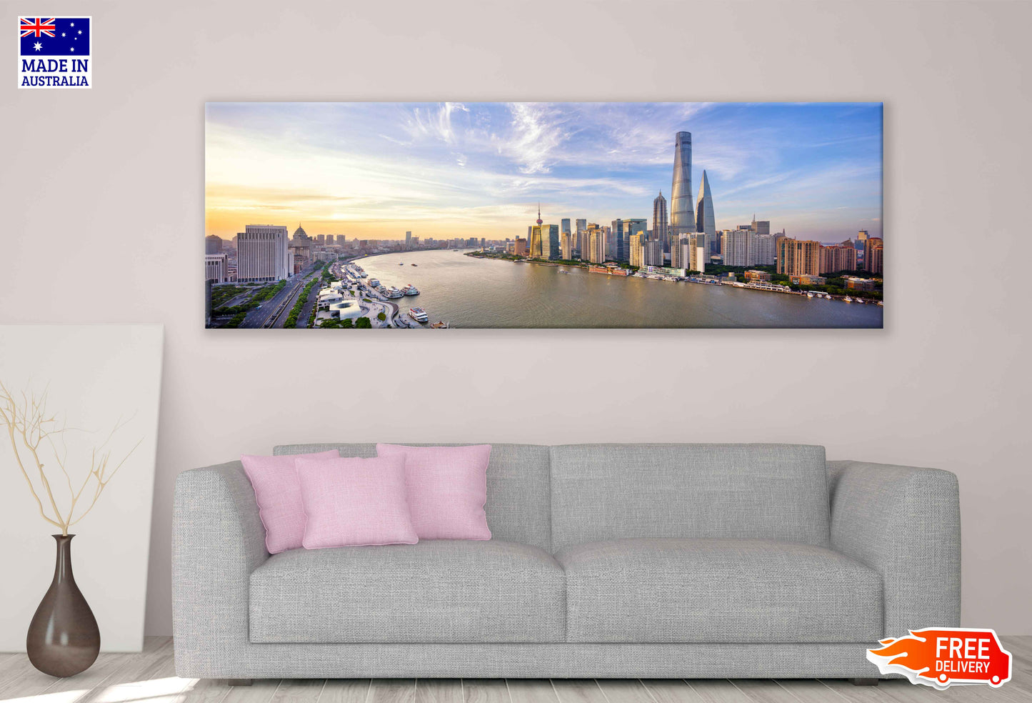 Panoramic Canvas Skyline of Shanghai City View High Quality 100% Australian Made Wall Canvas Print Ready to Hang