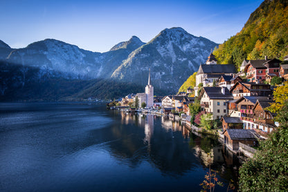 Village of Hallstatt & Lake Scenery View Photograph Print 100% Australian Made