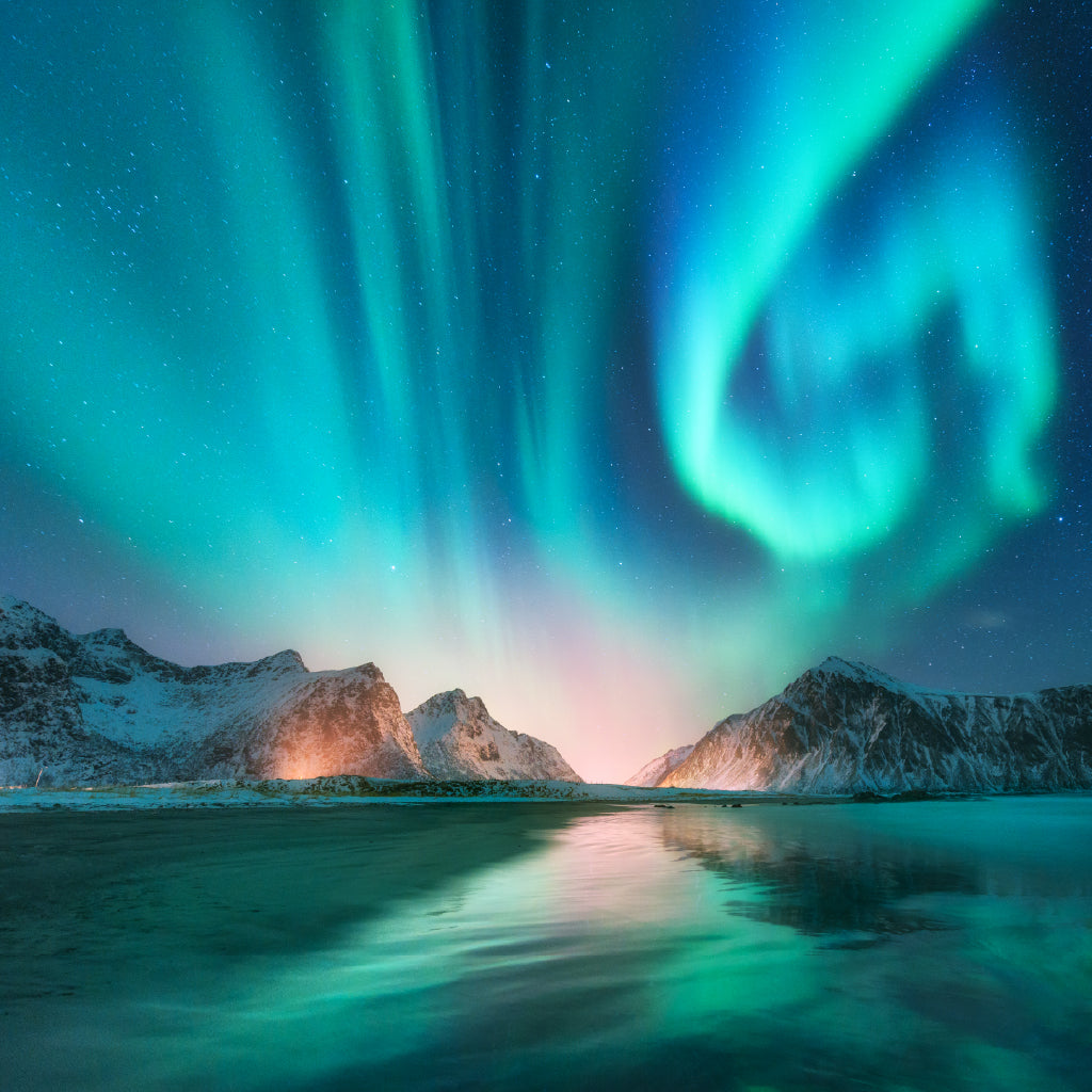 Square Canvas Aurora in Lofoten Island View Photograph High Quality Print 100% Australian Made