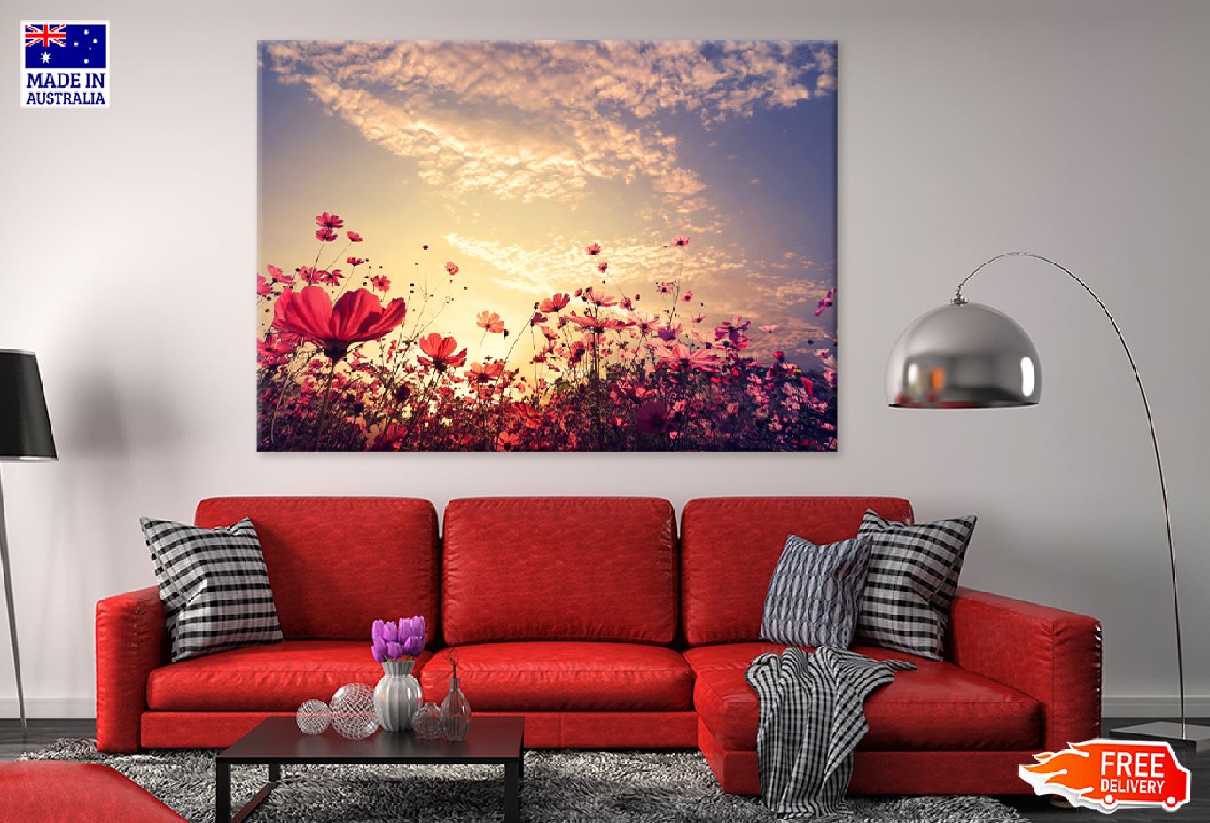 Pink & Red Cosmos Flowers Field Photograph Print 100% Australian Made