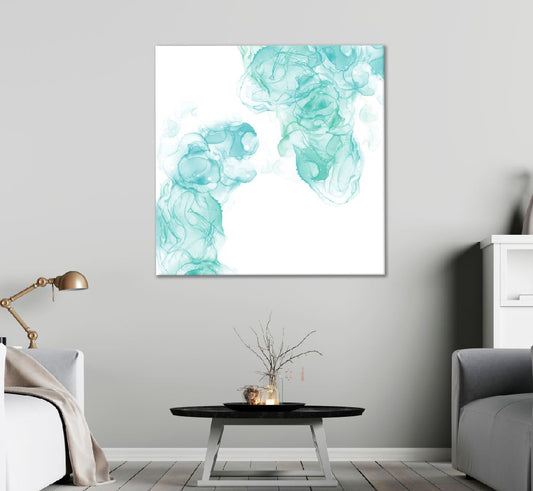 Square Canvas Blue Green Smoke Abstract Design High Quality Print 100% Australian Made