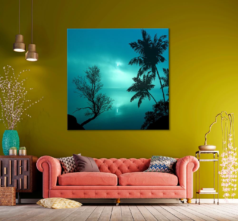 Square Canvas Trees Near Sea Shore Scenery Photograph High Quality Print 100% Australian Made