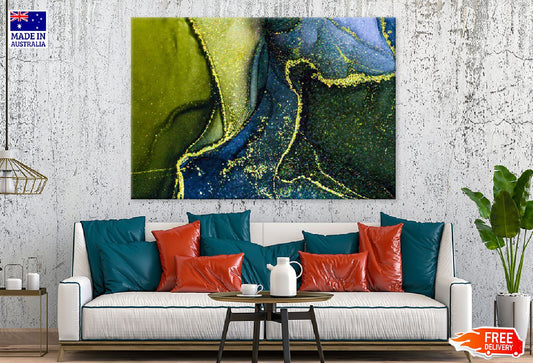 Green Blue & Gold Fluid Abstract Design Print 100% Australian Made