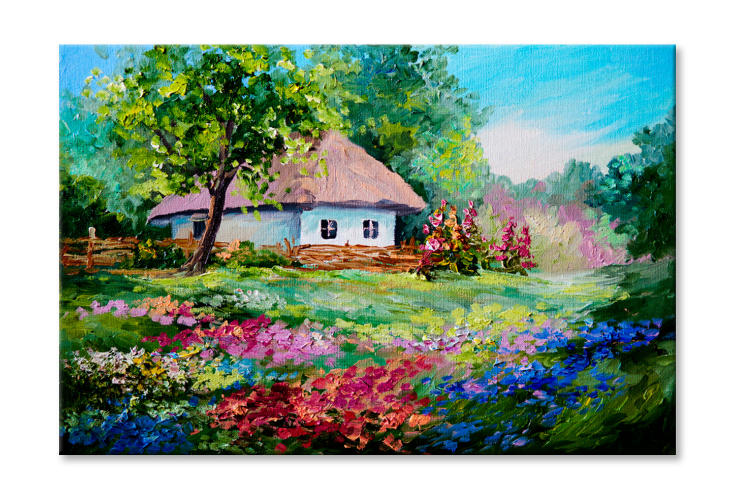 House In The Village Oil Painting Wall Art Limited Edition High Quality Print Stretched Canvas None