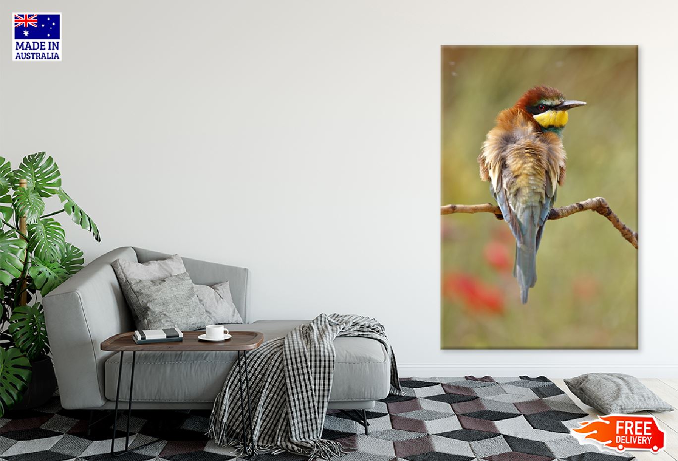 European Bee Eater on Tree Branch Photograph Print 100% Australian Made