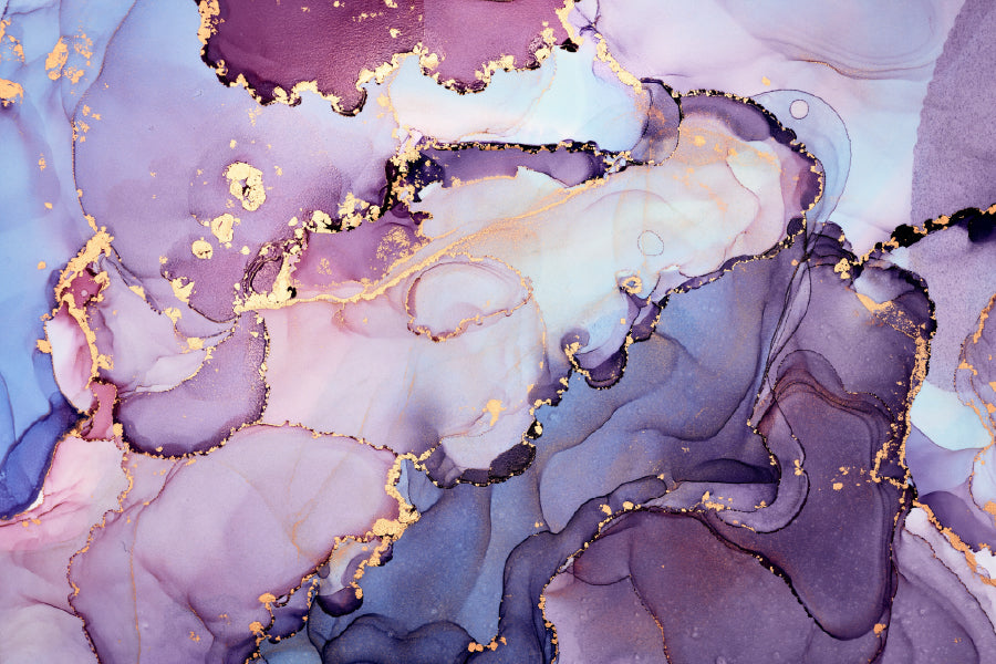 Purple Blue Pink & Gold Abstract Fluid Art Print 100% Australian Made