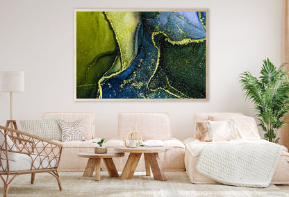 Green Blue & Gold Fluid Abstract Design Home Decor Premium Quality Poster Print Choose Your Sizes