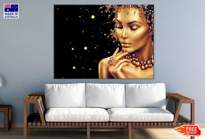 Golden Makeup Girl with Jewellery Photograph Print 100% Australian Made