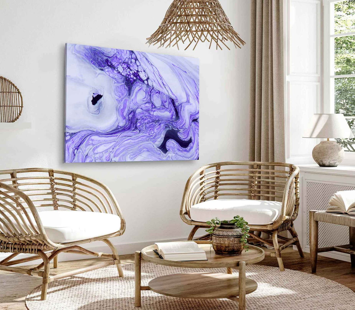 Bella Home White Purple Fluid Abstract Art Print Canvas Ready to hang