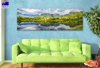 Panoramic Canvas Mountains Green Hill Scenery Photograph High Quality 100% Australian Made Wall Canvas Print Ready to Hang