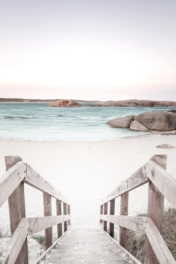 Wooden Staircase to Beach View Photograph Print 100% Australian Made