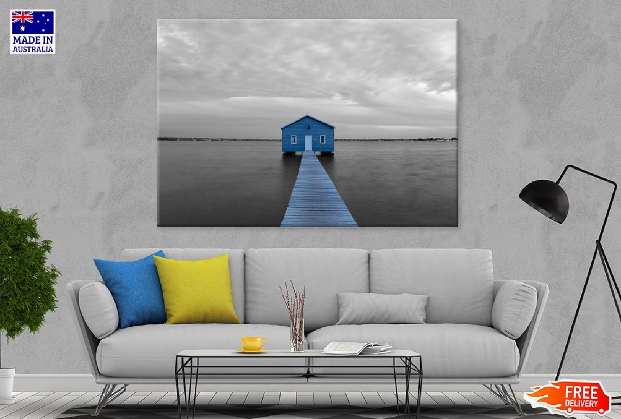 Blue House Over Lake B&W View Photograph Print 100% Australian Made