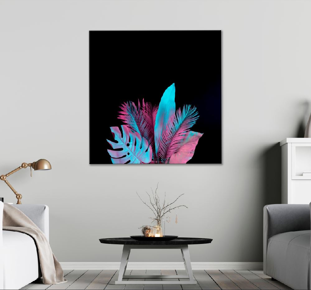 Square Canvas Tropical & Palm Leaves Neon Colors View High Quality Print 100% Australian Made