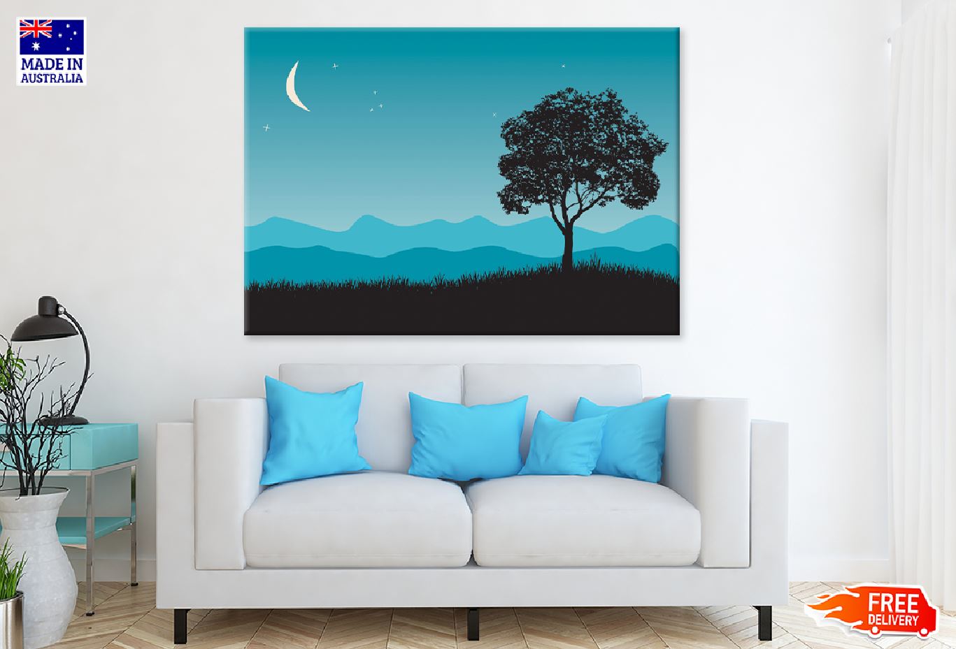 Tree in Night Scene Vector Art Design Print 100% Australian Made