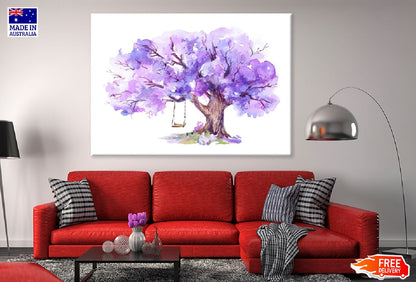 Purple Tree with Swing Watercolor Painting Print 100% Australian Made