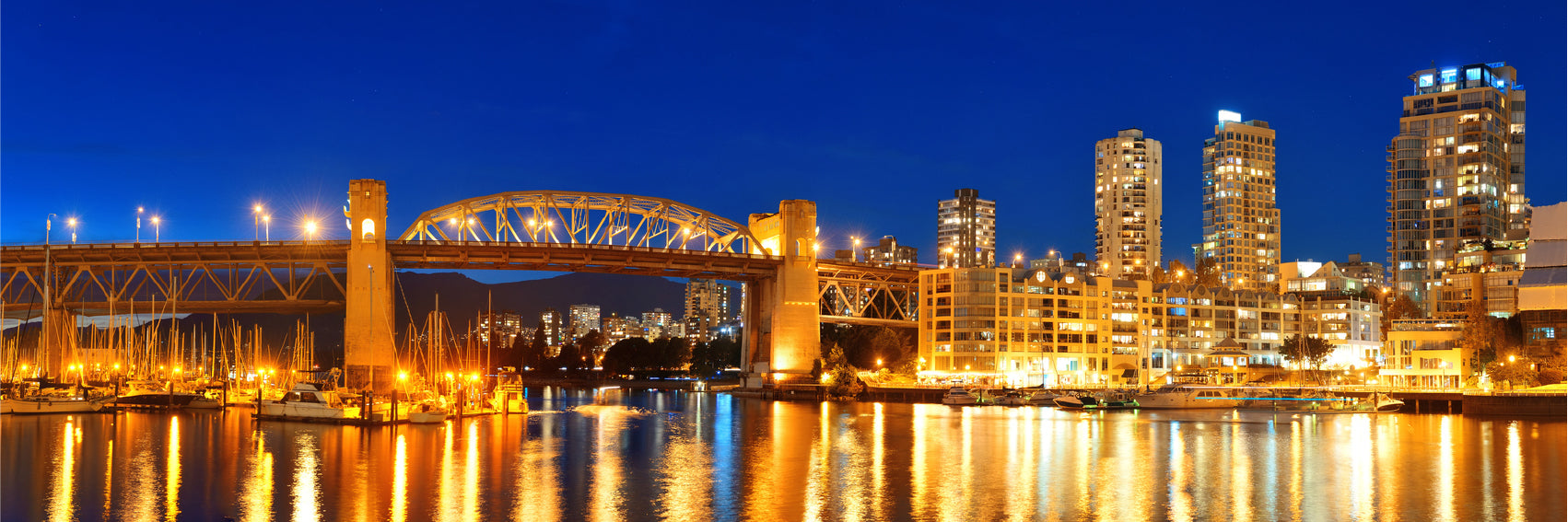 Panoramic Canvas Vancouver Night View Photograph High Quality 100% Australian Made Wall Canvas Print Ready to Hang