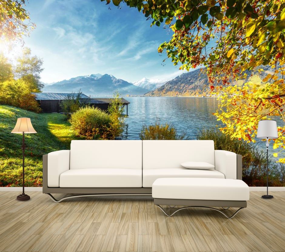 Wallpaper Murals Peel and Stick Removable Lake with Mountain View High Quality