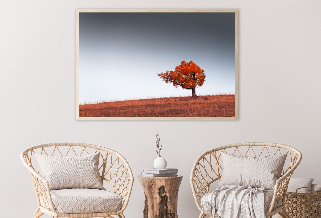 Alone Red Autumn Tree on Hill View Home Decor Premium Quality Poster Print Choose Your Sizes