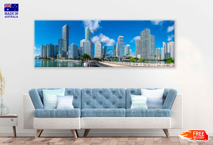 Panoramic Canvas Buildings View Photographin Brickell High Quality 100% Australian Made Wall Canvas Print Ready to Hang