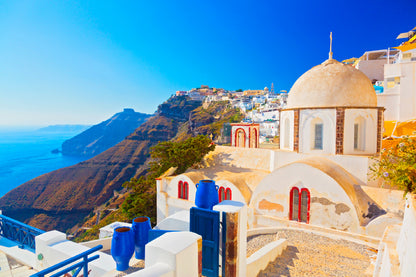 View of Santorini Cyclades Island Photograph Print 100% Australian Made