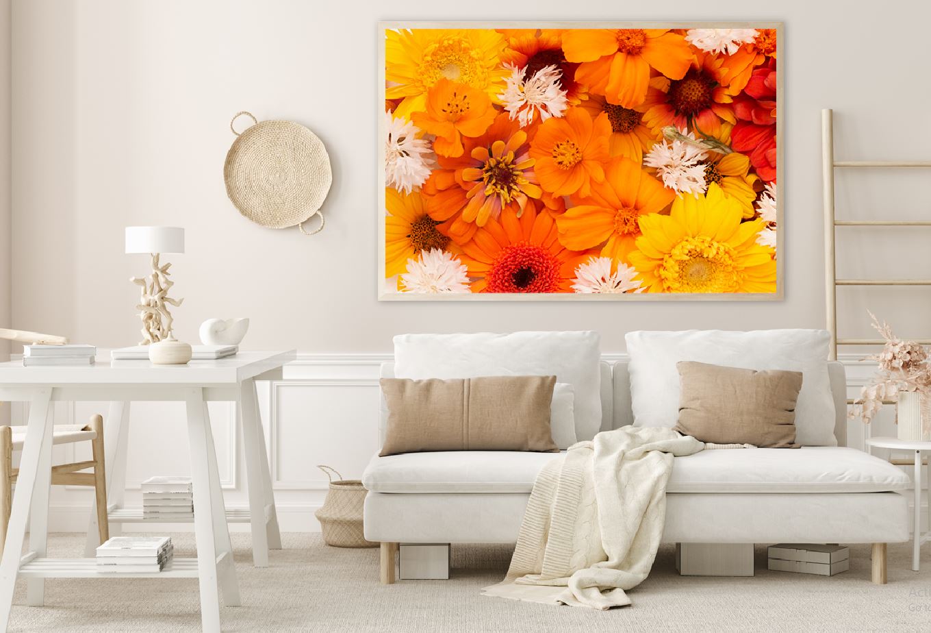 White Orange & Yellow Flowers View Photograph Home Decor Premium Quality Poster Print Choose Your Sizes