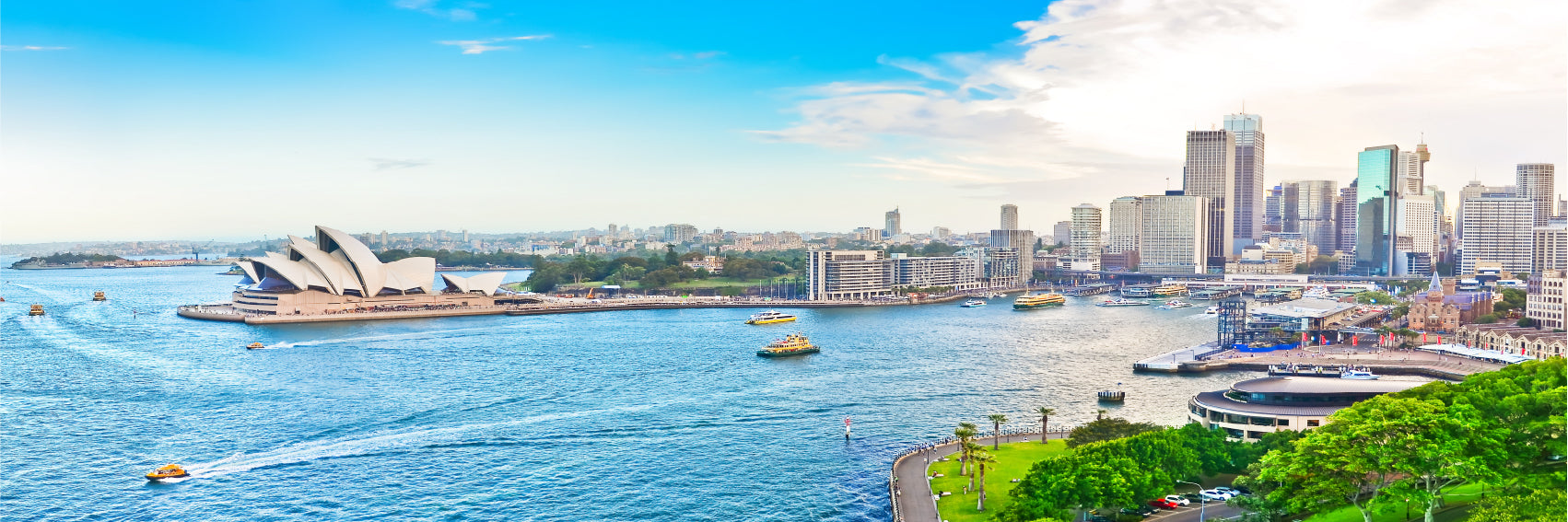 Panoramic Canvas Sydney Harbour View With Boats High Quality 100% Australian Made Wall Canvas Print Ready to Hang