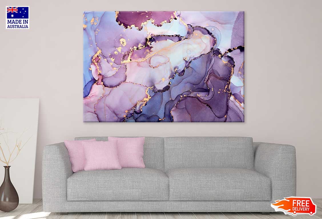 Purple Blue Pink & Gold Abstract Fluid Art Print 100% Australian Made