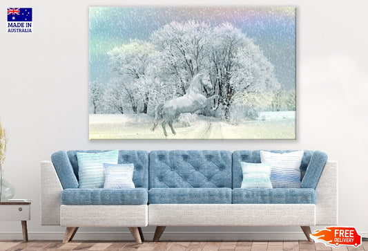 White Horse in Snow Painting Print 100% Australian Made