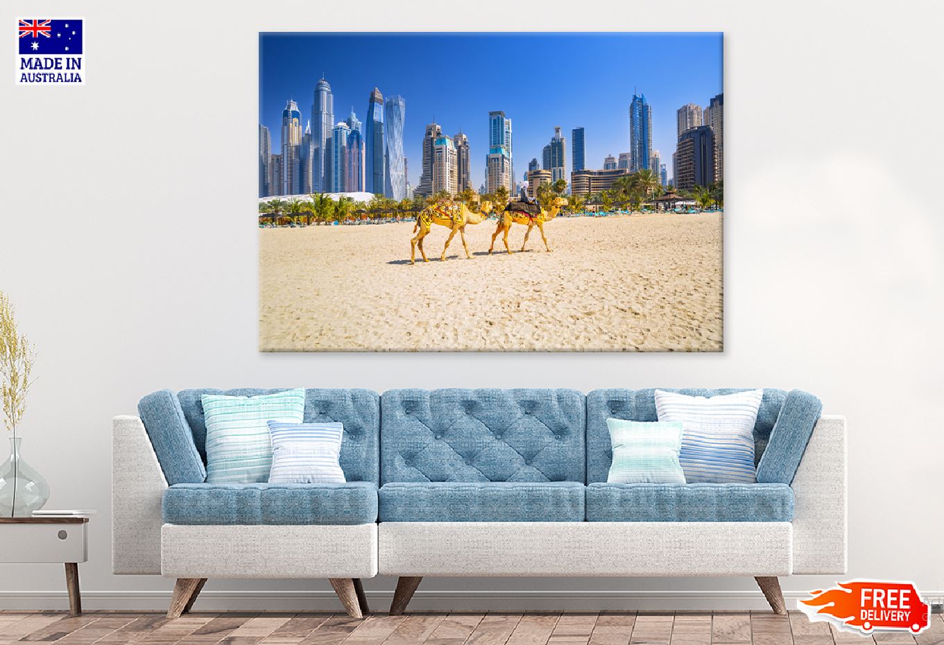 Camels on Jumeirah Sea Photograph in Dubai Print 100% Australian Made