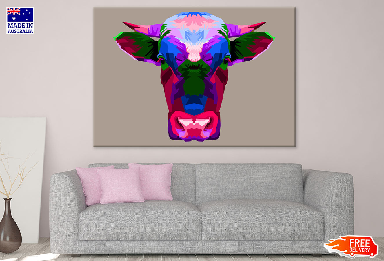 Colorful Cow Head Abstract Design Print 100% Australian Made