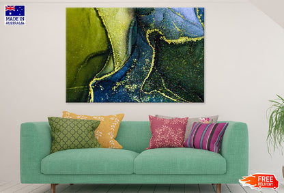 Green Blue & Gold Fluid Abstract Design Print 100% Australian Made