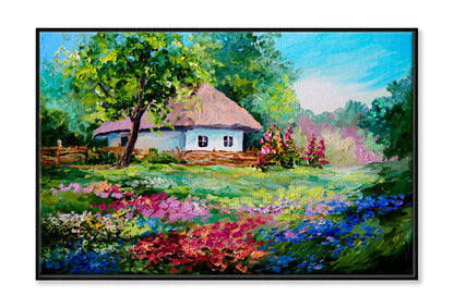 House In The Village Oil Painting Wall Art Limited Edition High Quality Print Canvas Box Framed Black