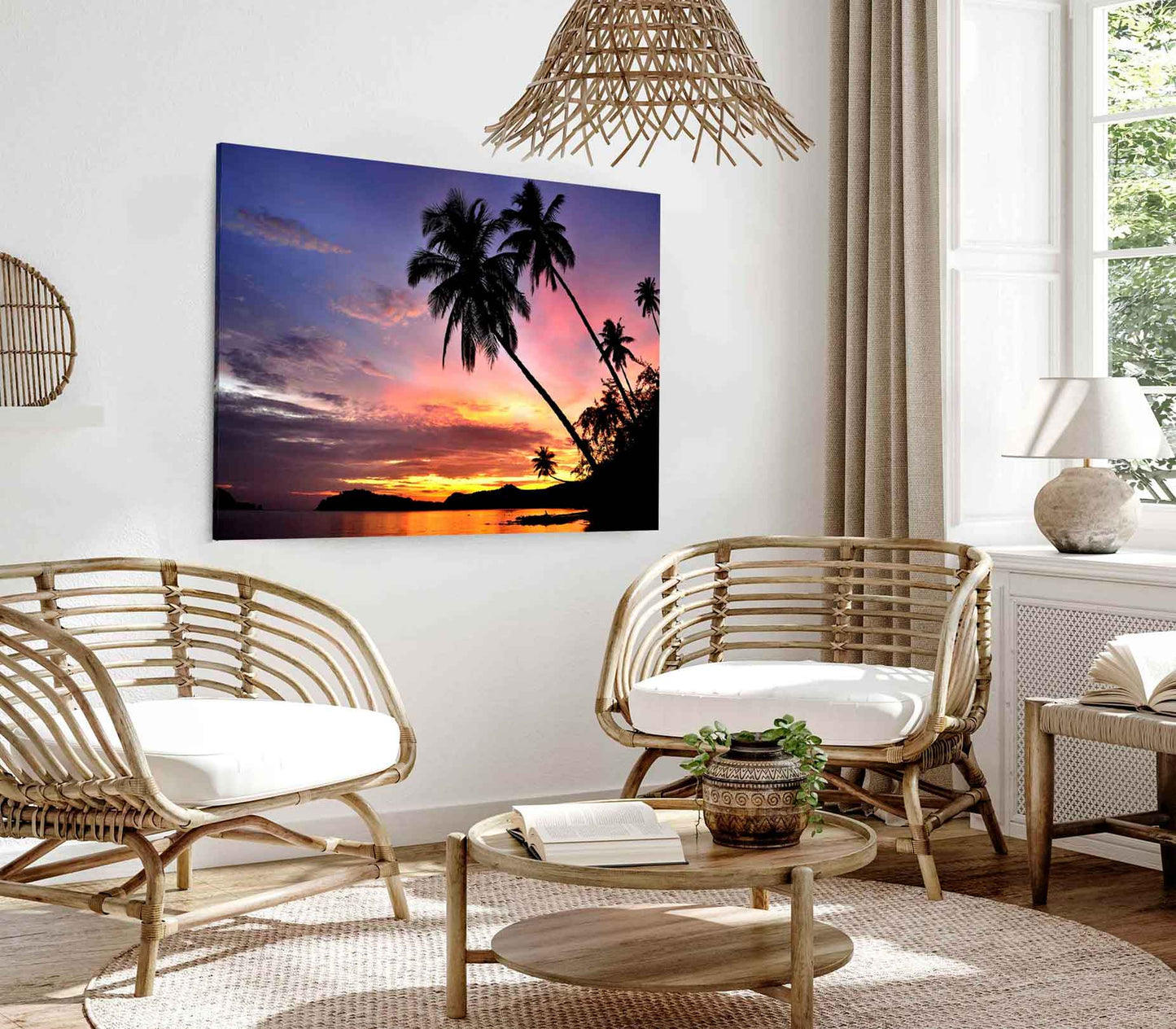 Bella Home Palm Trees With Sunset Sea Print Canvas Ready to hang