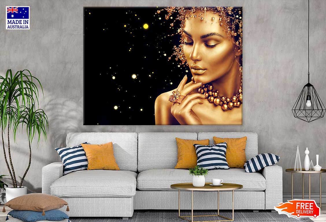 Golden Makeup Girl with Jewellery Photograph Print 100% Australian Made