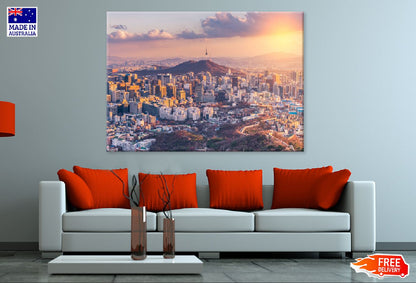 Sunset at Seoul City Skyline View Photograph Print 100% Australian Made