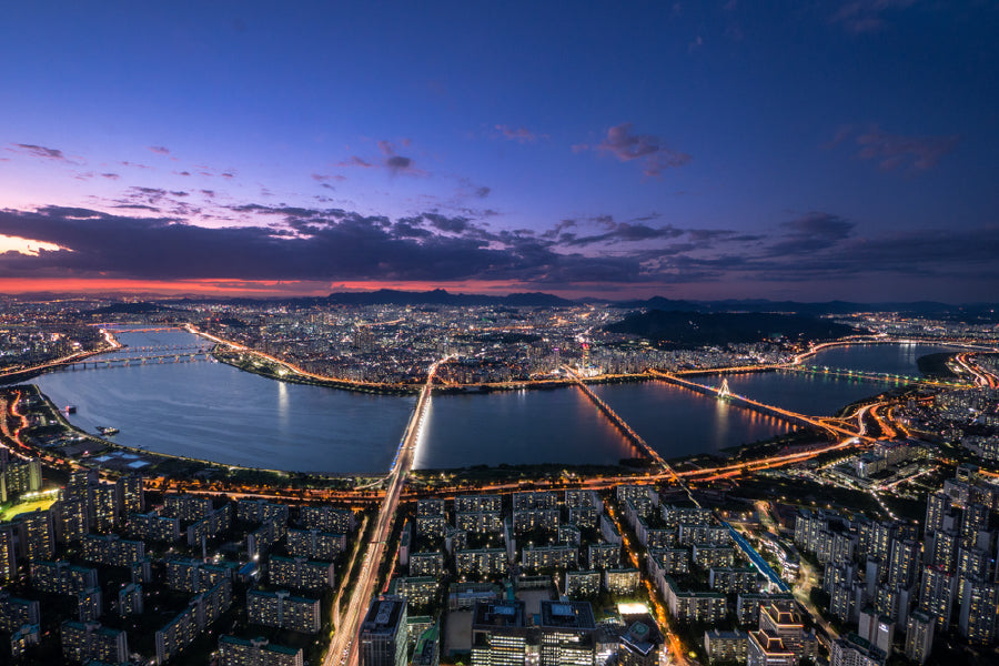 Seoul City Night Aerial View Photograph Print 100% Australian Made