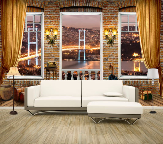 Wallpaper Murals Peel and Stick Removable City View through Door High Quality